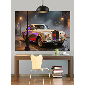 Yağmurlu Sokakta Klasik Araba Dekoratif Kanvas - Mdf Ahşap Tablo 50x70 cm