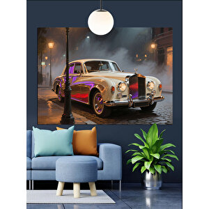 Yağmurlu Sokakta Klasik Araba Dekoratif Kanvas - Mdf Ahşap Tablo 50x70 cm