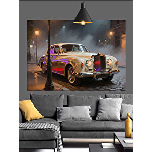 Yağmurlu Sokakta Klasik Araba Dekoratif Kanvas - Mdf Ahşap Tablo