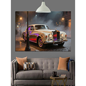 Yağmurlu Sokakta Klasik Araba Dekoratif Kanvas - Mdf Ahşap Tablo