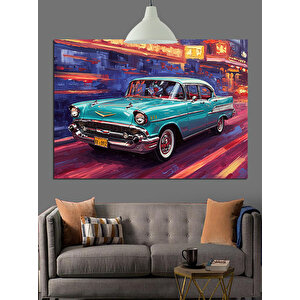 Mavi Retro Araba Dekoratif Kanvas - Mdf Ahşap Tablo 70x100 cm