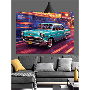 Mavi Retro Araba Dekoratif Kanvas - Mdf Ahşap Tablo