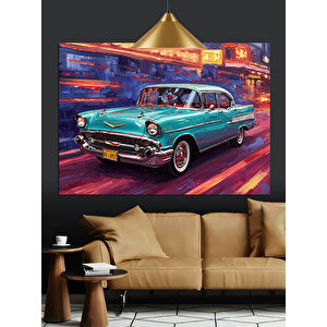 Mavi Retro Araba Dekoratif Kanvas - Mdf Ahşap Tablo
