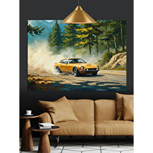 Orman Yolunda Beyaz Araba Dekoratif Kanvas - Mdf Ahşap Tablo 70x100 cm