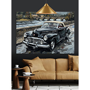 Nehir Kenarında Klasik Araba Dekoratif Kanvas - Mdf Ahşap Tablo 70x100 cm