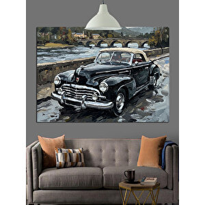 Nehir Kenarında Klasik Araba Dekoratif Kanvas - Mdf Ahşap Tablo