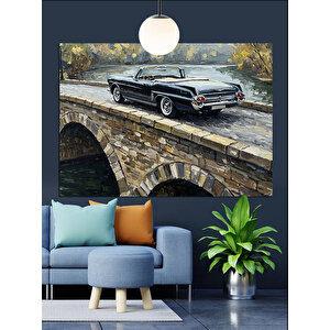 Taş Köprü Üzerinde Araba Dekoratif Kanvas - Mdf Ahşap Tablo