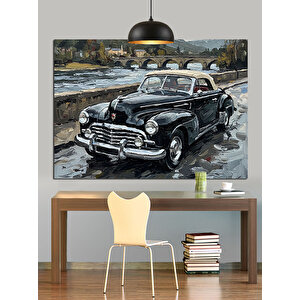 Nehir Kenarında Klasik Araba Dekoratif Kanvas - Mdf Ahşap Tablo 25x35 cm