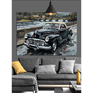 Nehir Kenarında Klasik Araba Dekoratif Kanvas - Mdf Ahşap Tablo