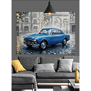 Yağmurlu Sokakta Mavi Araba Dekoratif Kanvas - Mdf Ahşap Tablo 70x100 cm