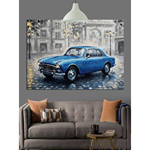 Yağmurlu Sokakta Mavi Araba Dekoratif Kanvas - Mdf Ahşap Tablo 70x100 cm