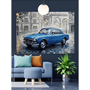 Yağmurlu Sokakta Mavi Araba Dekoratif Kanvas - Mdf Ahşap Tablo