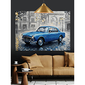 Yağmurlu Sokakta Mavi Araba Dekoratif Kanvas - Mdf Ahşap Tablo 70x100 cm