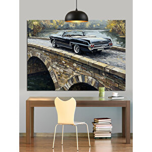 Taş Köprü Üzerinde Araba Dekoratif Kanvas - Mdf Ahşap Tablo 70x100 cm