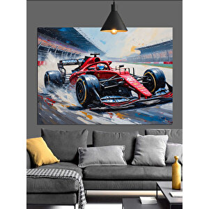Pistte Yarışan Formula Araba Dekoratif Kanvas - Mdf Ahşap Tablo 25x35 cm