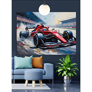 Pistte Yarışan Formula Araba Dekoratif Kanvas - Mdf Ahşap Tablo