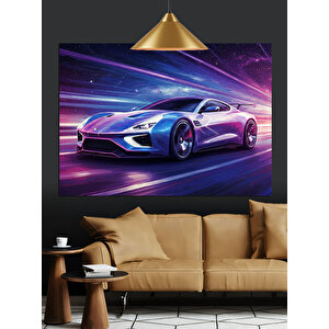 Neon Işıklı Spor Araba Dekoratif Kanvas - Mdf Ahşap Tablo 25x35 cm