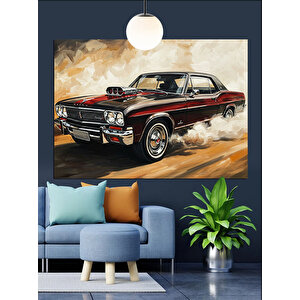 Asfalt Üzerinde Klasik Araba Dekoratif Kanvas - Mdf Ahşap Tablo
