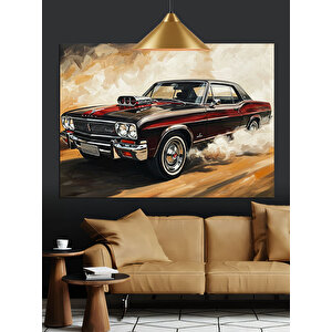 Asfalt Üzerinde Klasik Araba Dekoratif Kanvas - Mdf Ahşap Tablo 70x100 cm
