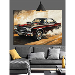 Asfalt Üzerinde Klasik Araba Dekoratif Kanvas - Mdf Ahşap Tablo 70x100 cm