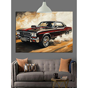 Asfalt Üzerinde Klasik Araba Dekoratif Kanvas - Mdf Ahşap Tablo 70x100 cm