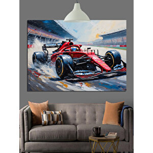 Pistte Yarışan Formula Araba Dekoratif Kanvas - Mdf Ahşap Tablo 35x50 cm