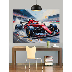Pistte Yarışan Formula Araba Dekoratif Kanvas - Mdf Ahşap Tablo 35x50 cm