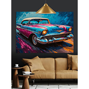 Yağmurlu Sokakta Mavi Araba Dekoratif Kanvas - Mdf Ahşap Tablo 70x100 cm