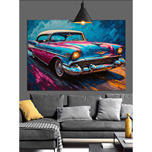 Yağmurlu Sokakta Mavi Araba Dekoratif Kanvas - Mdf Ahşap Tablo 70x100 cm