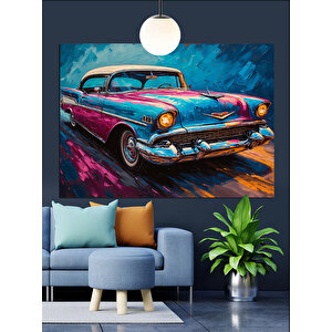 Yağmurlu Sokakta Mavi Araba Dekoratif Kanvas - Mdf Ahşap Tablo