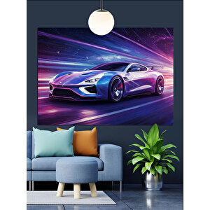 Neon Işıklı Spor Araba Dekoratif Kanvas - Mdf Ahşap Tablo 50x70 cm