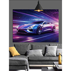 Neon Işıklı Spor Araba Dekoratif Kanvas - Mdf Ahşap Tablo 50x70 cm
