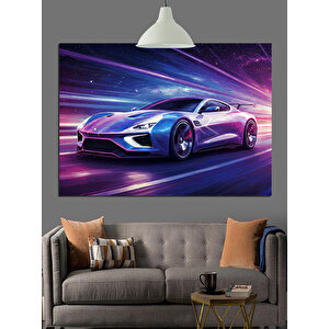 Neon Işıklı Spor Araba Dekoratif Kanvas - Mdf Ahşap Tablo