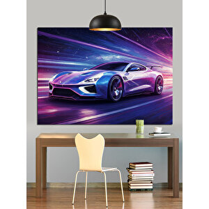 Neon Işıklı Spor Araba Dekoratif Kanvas - Mdf Ahşap Tablo