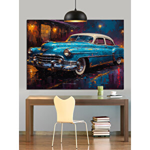 Gece Sokakta Klasik Araba Dekoratif Kanvas - Mdf Ahşap Tablo