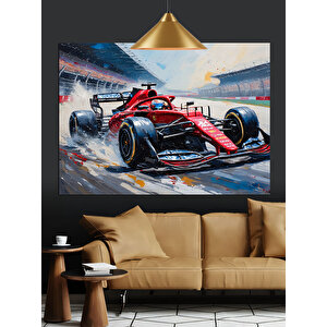 Pistte Yarışan Formula Araba Dekoratif Kanvas - Mdf Ahşap Tablo