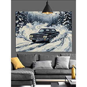 Karda Kayarak Giden Araba Dekoratif Kanvas - Mdf Ahşap Tablo