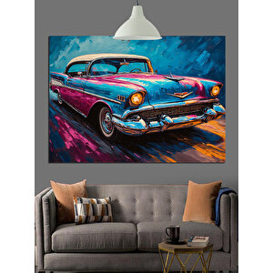 Yağmurlu Sokakta Mavi Araba Dekoratif Kanvas - Mdf Ahşap Tablo 35x50 cm