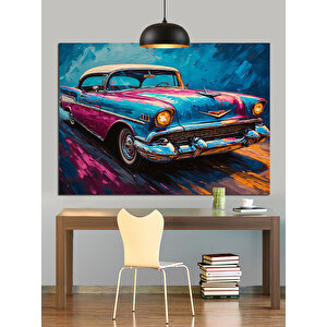 Yağmurlu Sokakta Mavi Araba Dekoratif Kanvas - Mdf Ahşap Tablo