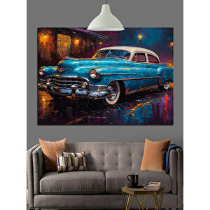 Gece Sokakta Klasik Araba Dekoratif Kanvas - Mdf Ahşap Tablo
