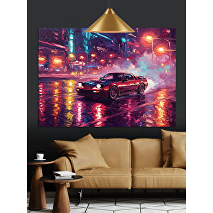 Neon Işıklı Spor Araba Dekoratif Kanvas - Mdf Ahşap Tablo 35x50 cm