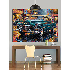 Nostaljik Mavi Araba Dekoratif Kanvas - Mdf Ahşap Tablo 35x50 cm