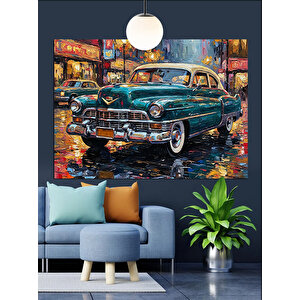 Nostaljik Mavi Araba Dekoratif Kanvas - Mdf Ahşap Tablo 35x50 cm