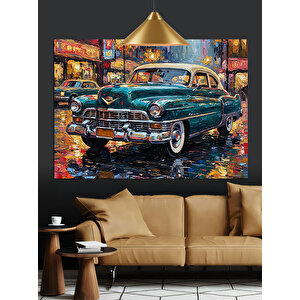 Nostaljik Mavi Araba Dekoratif Kanvas - Mdf Ahşap Tablo 35x50 cm