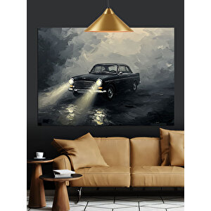 Sisli Yolda Eski Araba Dekoratif Kanvas - Mdf Ahşap Tablo