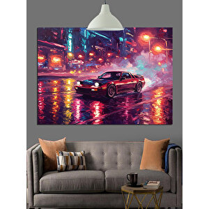Neon Işıklı Spor Araba Dekoratif Kanvas - Mdf Ahşap Tablo 25x35 cm