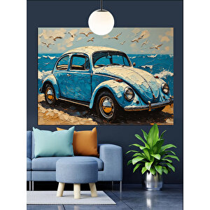 Mavi Araba Sahil Manzarası Dekoratif Kanvas - Mdf Ahşap Tablo
