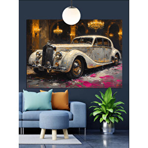 Işıklı Salon Klasik Araba Dekoratif Kanvas - Mdf Ahşap Tablo 25x35 cm
