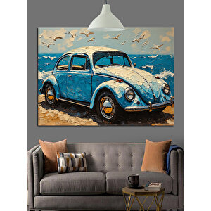 Mavi Araba Sahil Manzarası Dekoratif Kanvas - Mdf Ahşap Tablo 35x50 cm