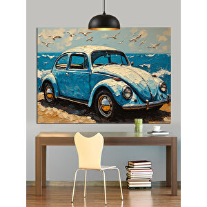 Mavi Araba Sahil Manzarası Dekoratif Kanvas - Mdf Ahşap Tablo